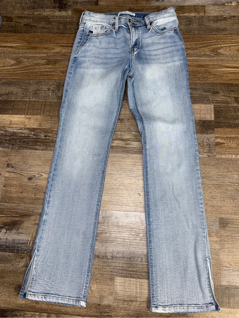 Kancan Light Wash Straight Leg Jeans Side Slit Hem Stretch Denim Size 7/27
